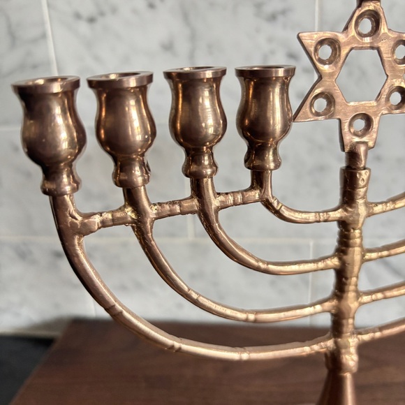 Vintage Brass Hanukkah Menorah, 9 Branch Candelabrum - Picture 11 of 13